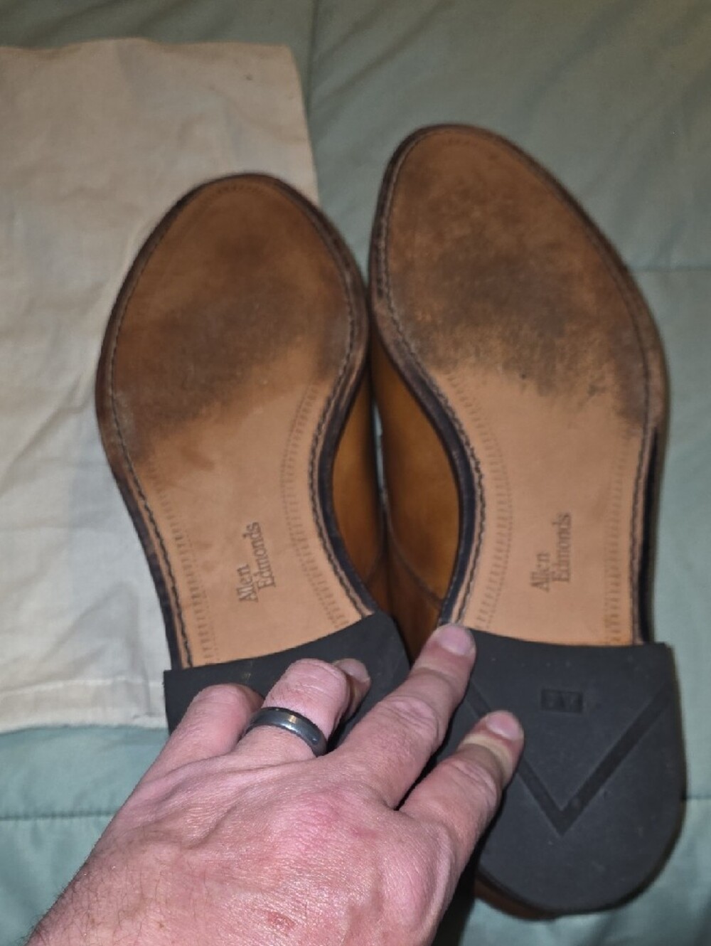 Allen Edmonds Tan Leather Slip-On Brogue Cap-Toe Loafers - Picture 3 of 6